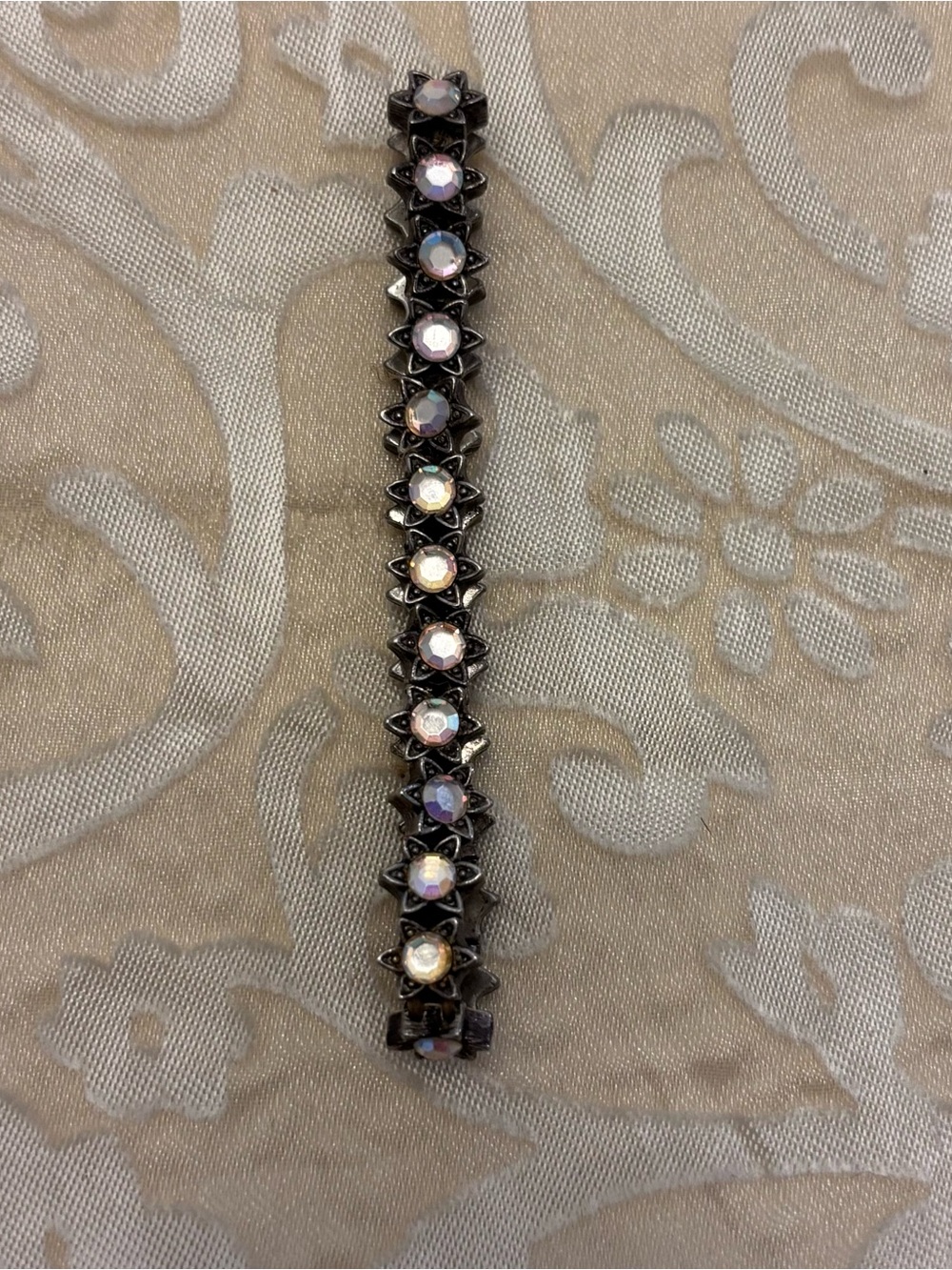 Vintage Y2K Silver-Tone Aurora Borealis Rhinestone Star Link Bracelet 7 “